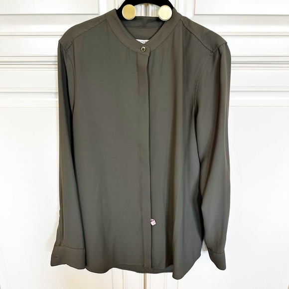 Equipment Femme Women’s Cherine Army Green Button Front Nehru Collar Blouse - Picture 2 of 9